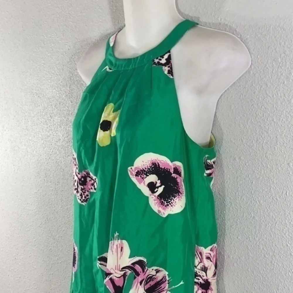 J. Crew green floral silk halter shift dress
